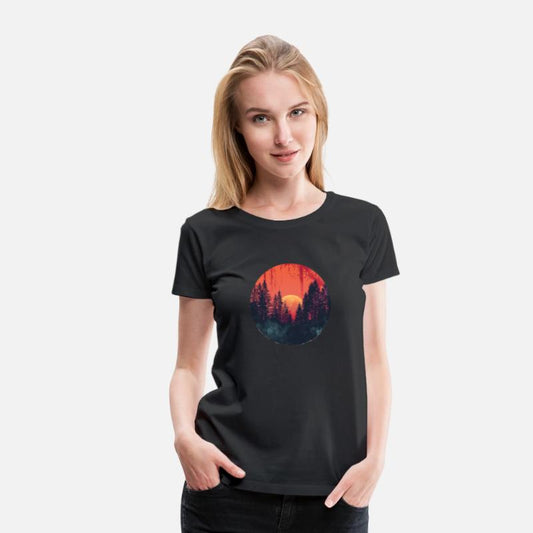 Sunset Forest Silhouette Outdoor Retro 80s Vibe