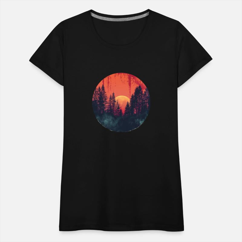 Sunset Forest Silhouette Outdoor Retro 80s Vibe