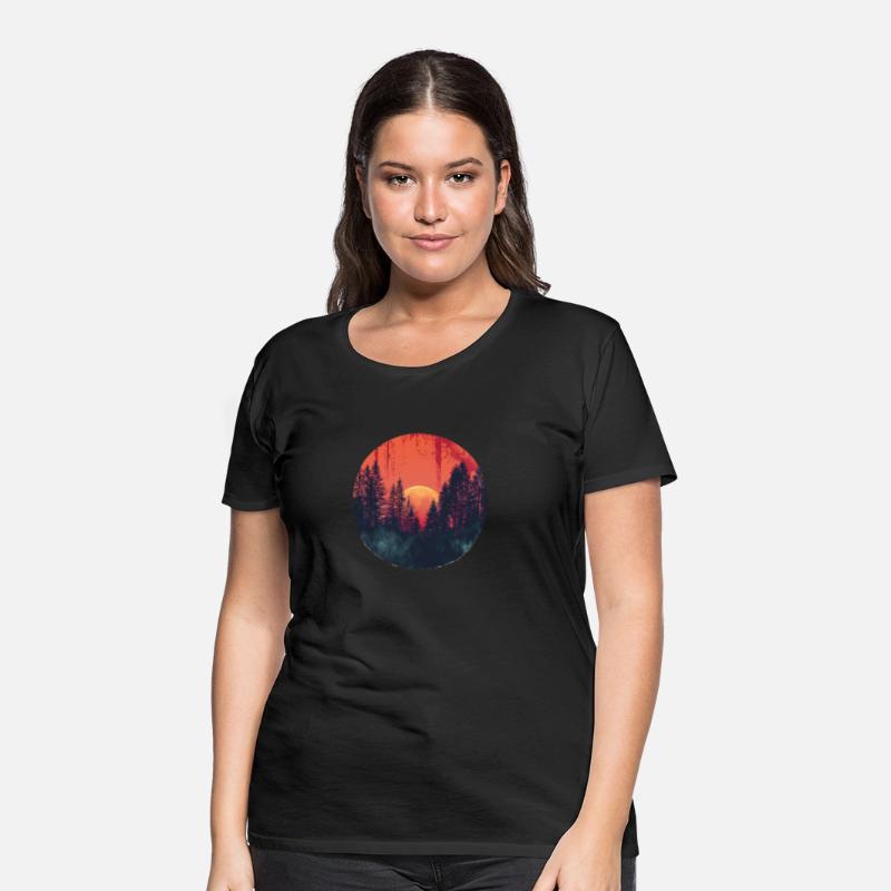 Sunset Forest Silhouette Outdoor Retro 80s Vibe