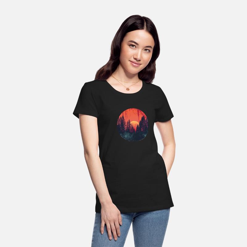 Sunset Forest Silhouette Outdoor Retro 80s Vibe