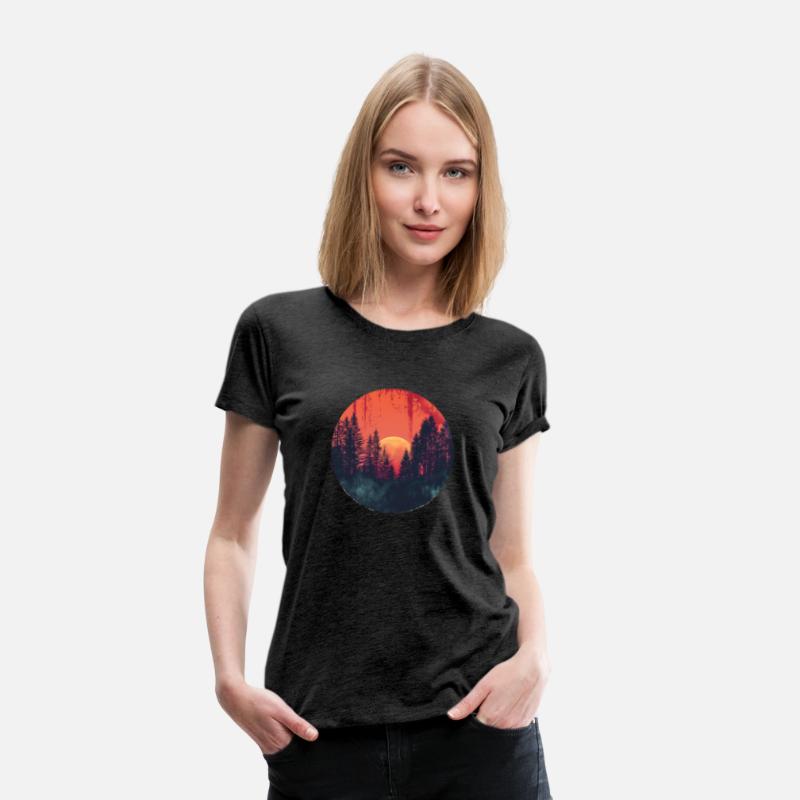 Sunset Forest Silhouette Outdoor Retro 80s Vibe