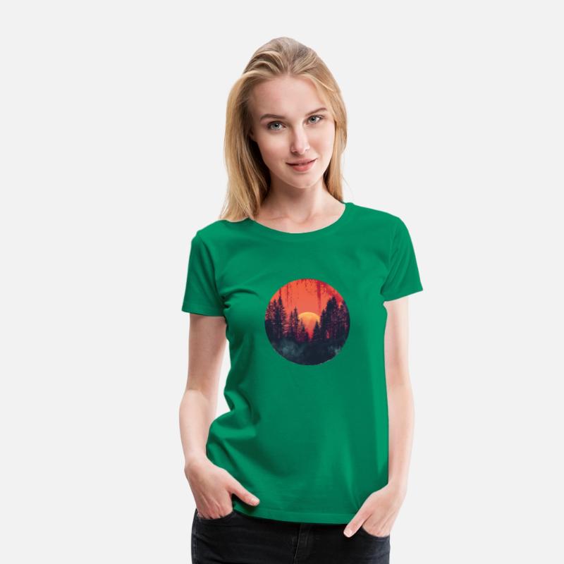 Sunset Forest Silhouette Outdoor Retro 80s Vibe