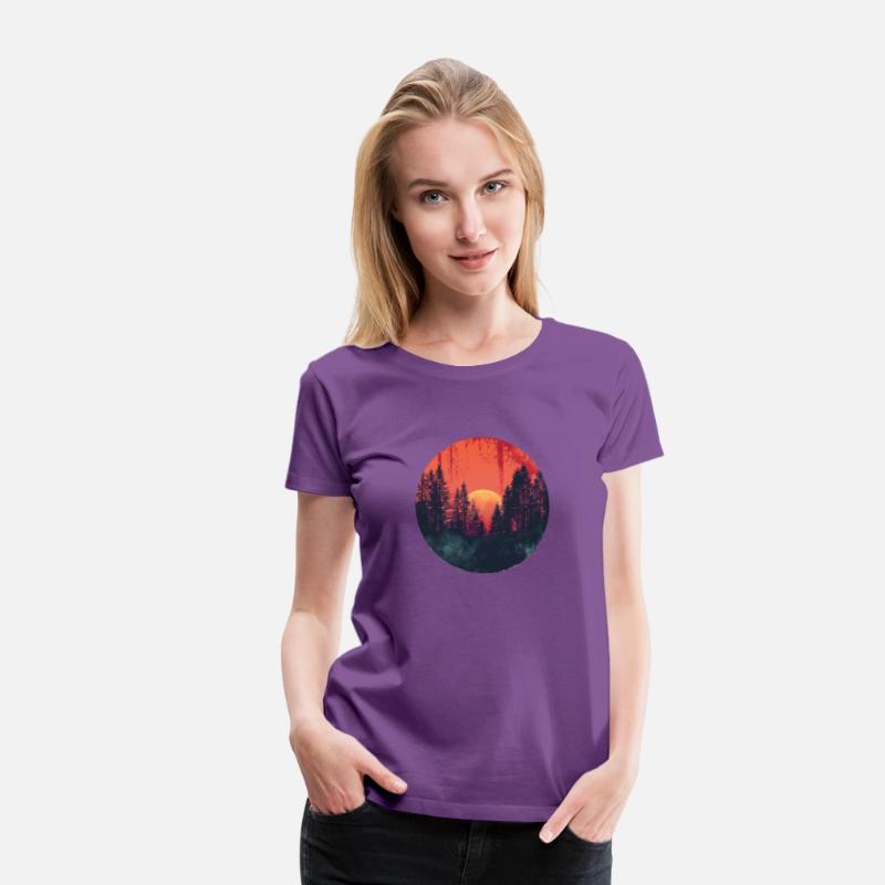 Sunset Forest Silhouette Outdoor Retro 80s Vibe