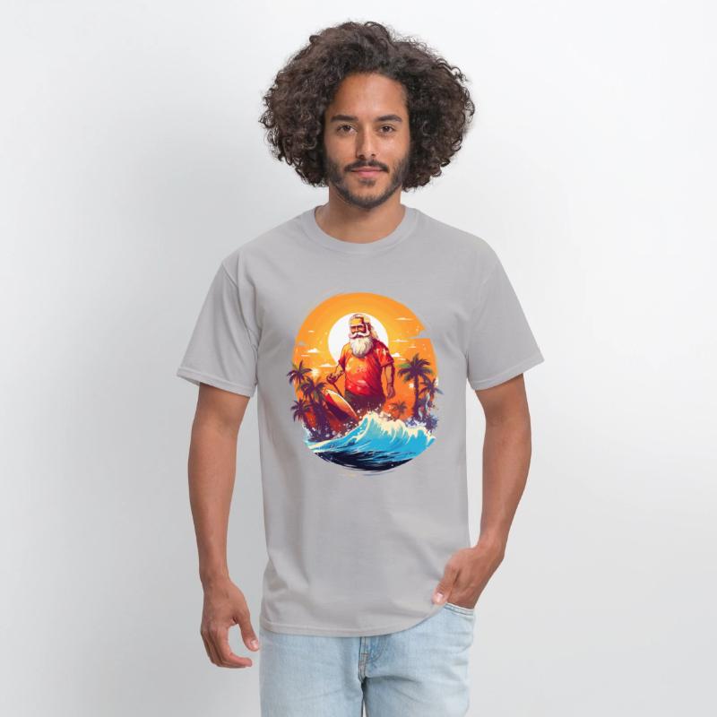 Surfing Santa in Hawaiian Sunset