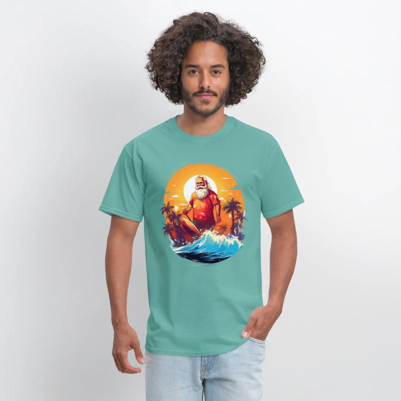 Surfing Santa in Hawaiian Sunset