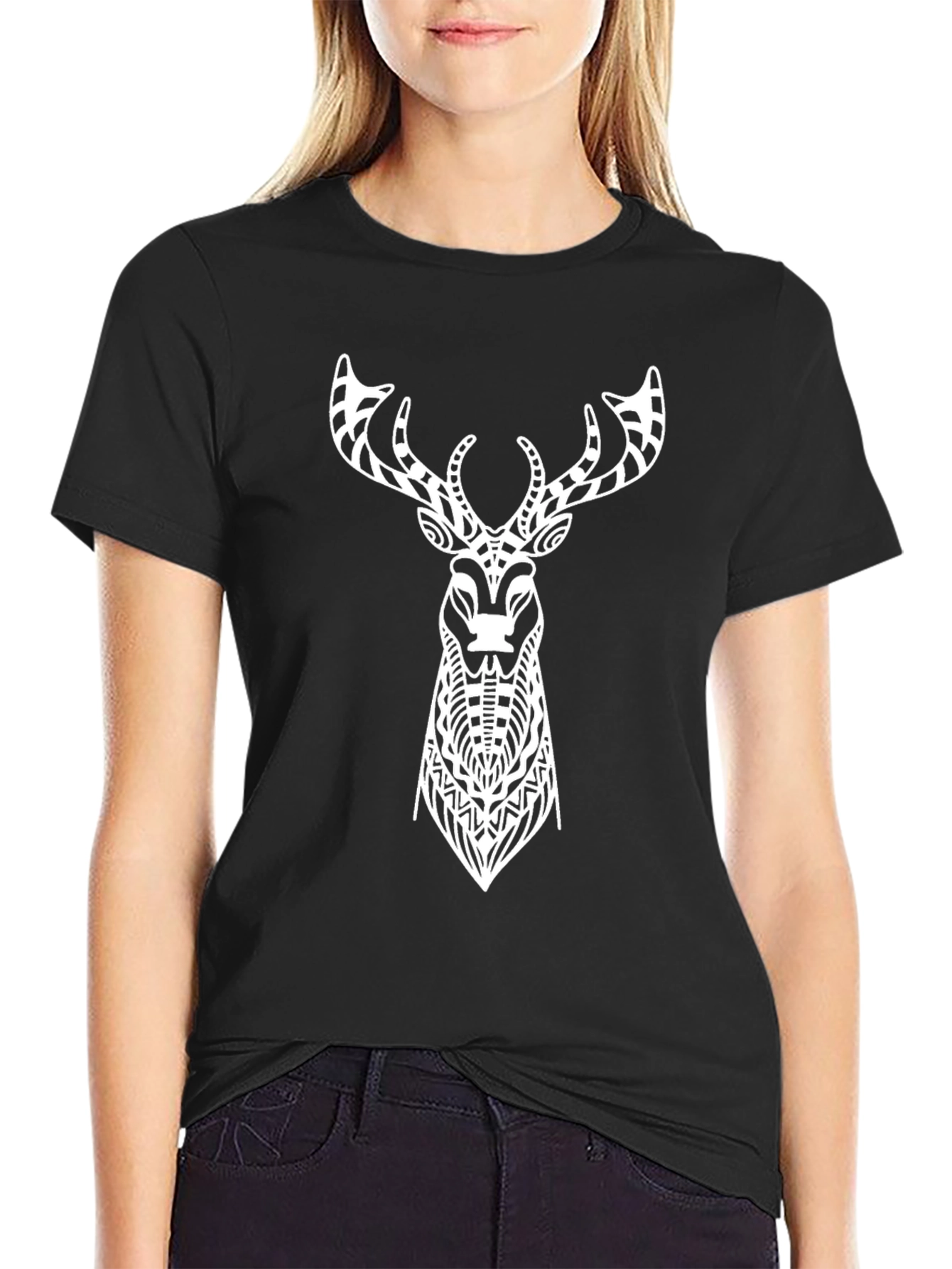 Tribal Deer Graphic Tee - Mens Black T-Shirt