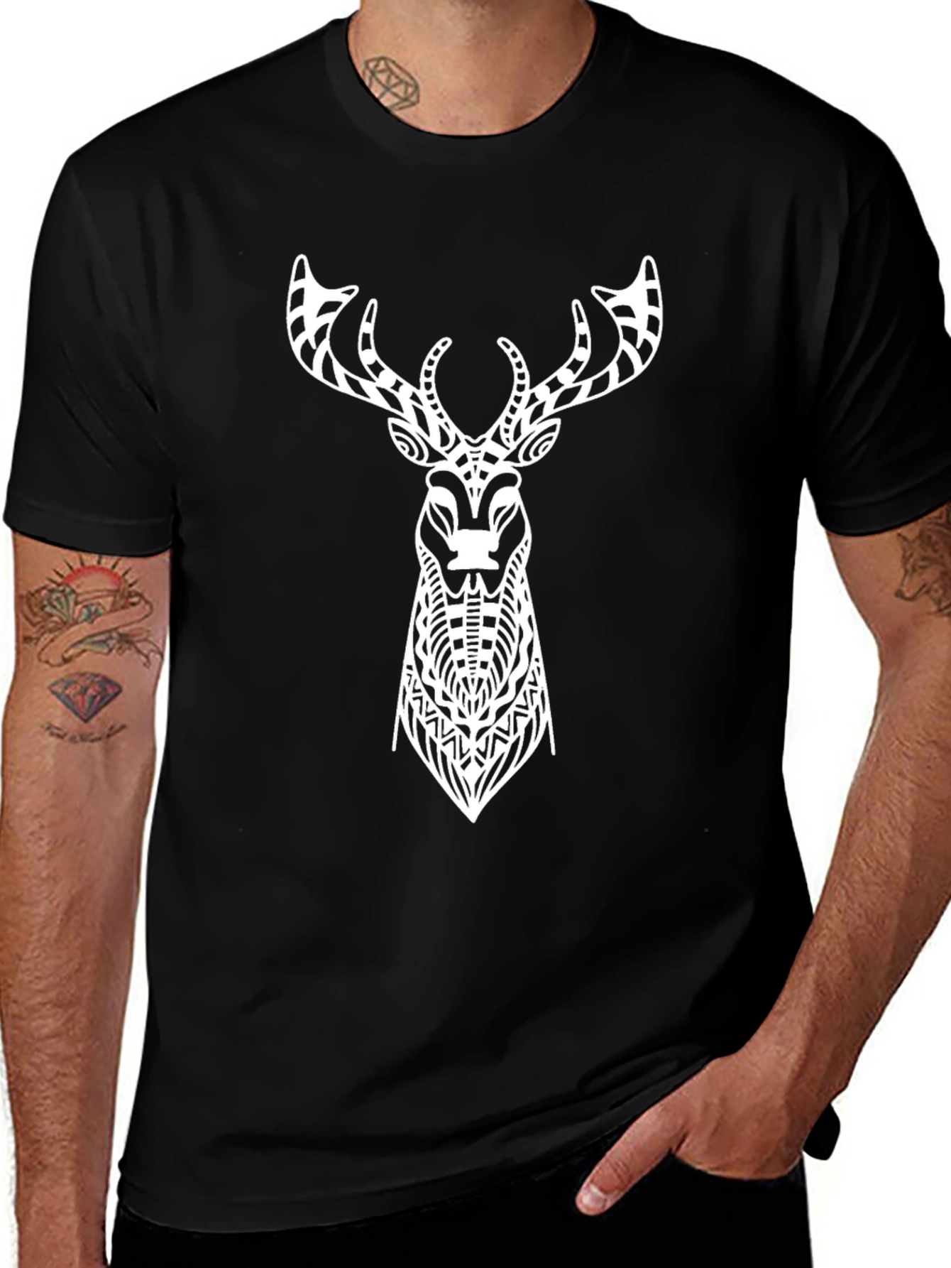 Tribal Deer Graphic Tee - Mens Black T-Shirt