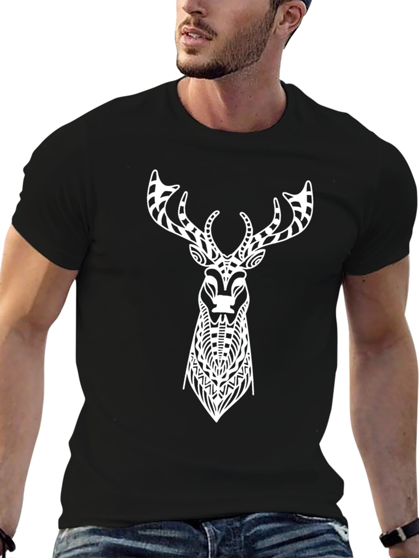 Tribal Deer Graphic Tee - Mens Black T-Shirt