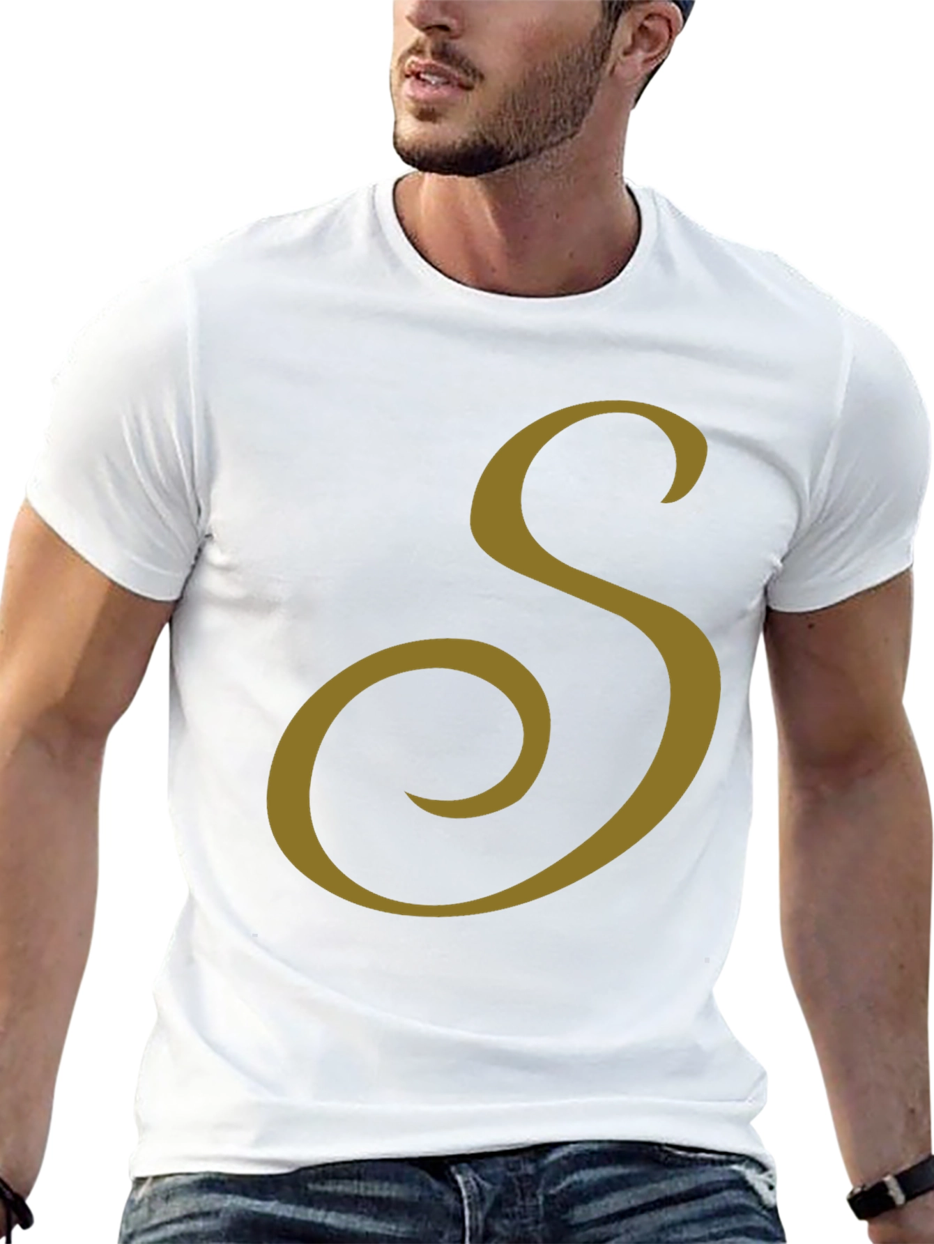 Black T-Shirt with Gold Letter S Design