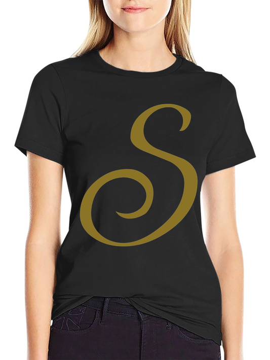 Black T-Shirt with Gold Letter S Design