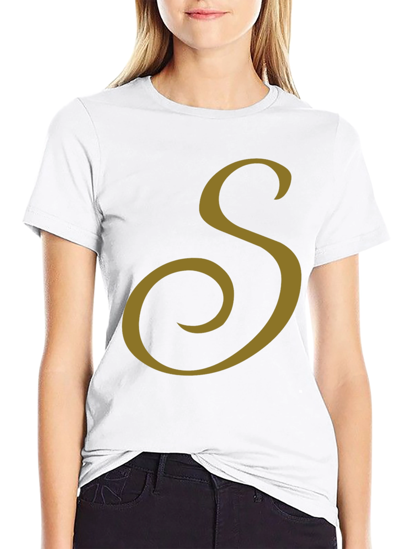 Black T-Shirt with Gold Letter S Design