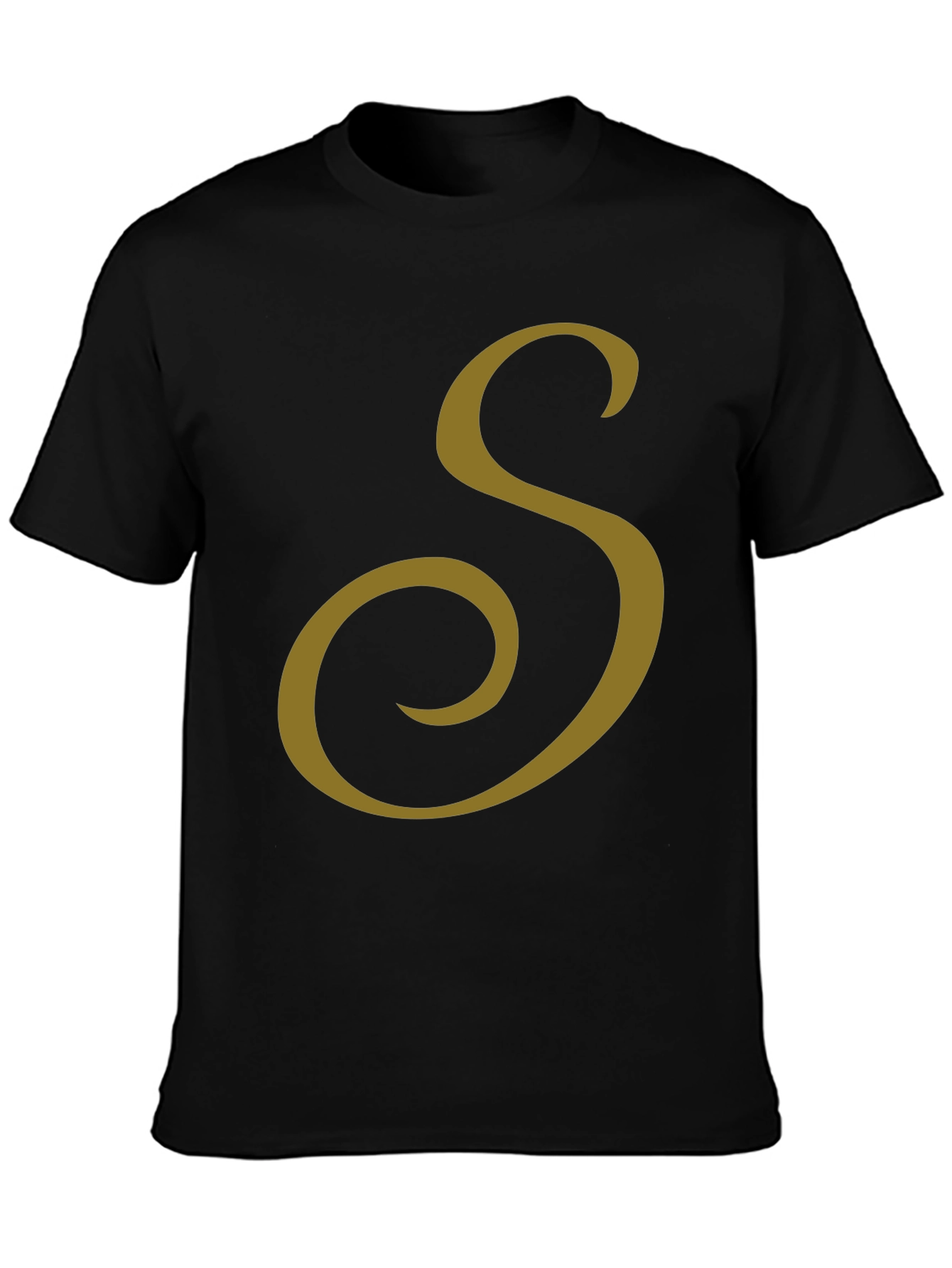 Black T-Shirt with Gold Letter S Design