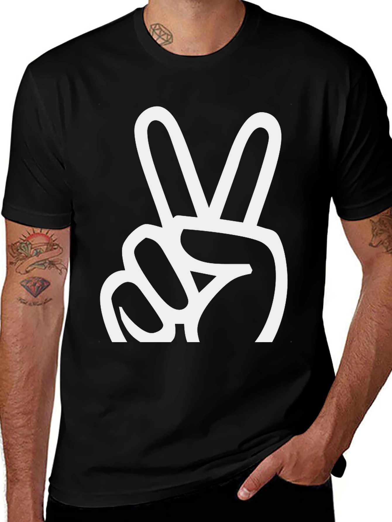 Peace Sign Graphic T-Shirt - Black Crew Neck Tee