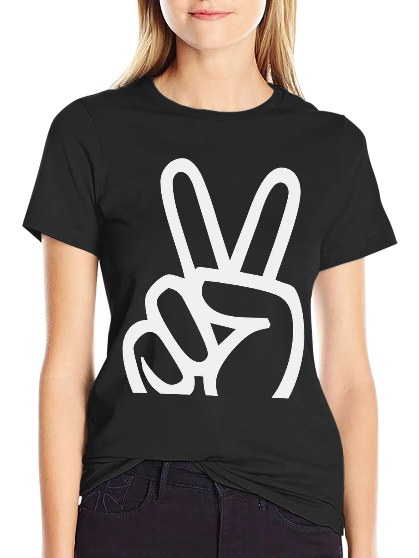 Peace Sign Graphic T-Shirt - Black Crew Neck Tee