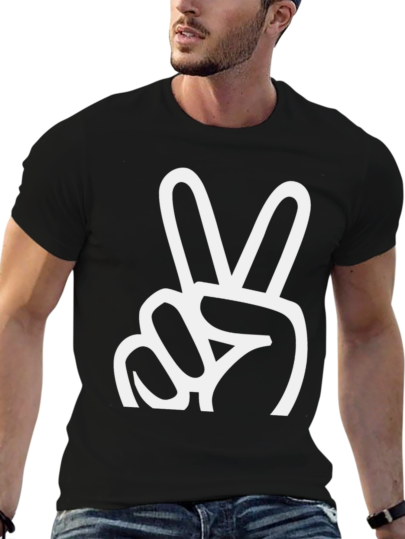 Peace Sign Graphic T-Shirt - Black Crew Neck Tee
