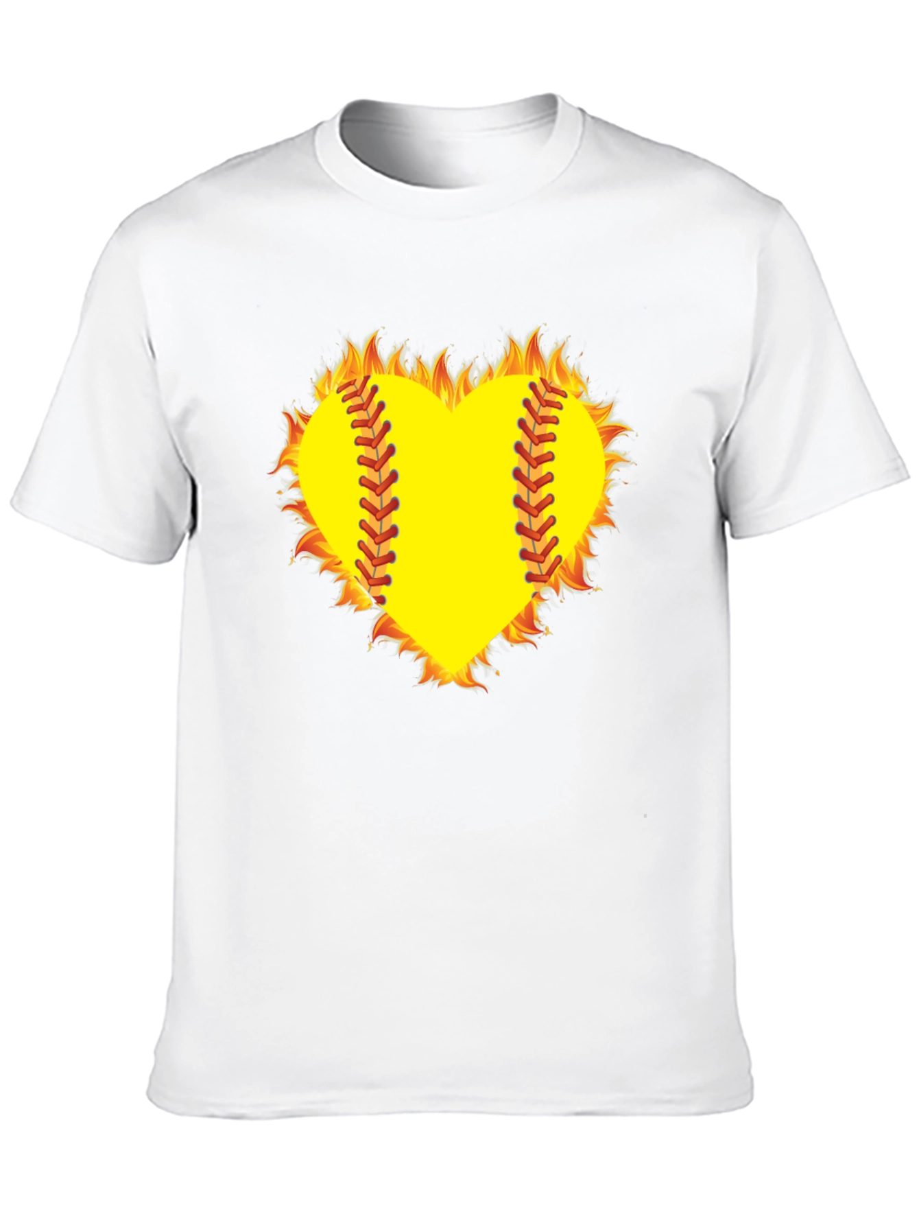 Fiery Softball Heart T-Shirt - Black