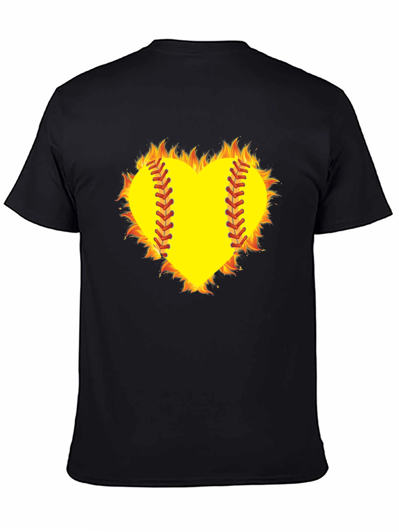 Fiery Softball Heart T-Shirt - Black
