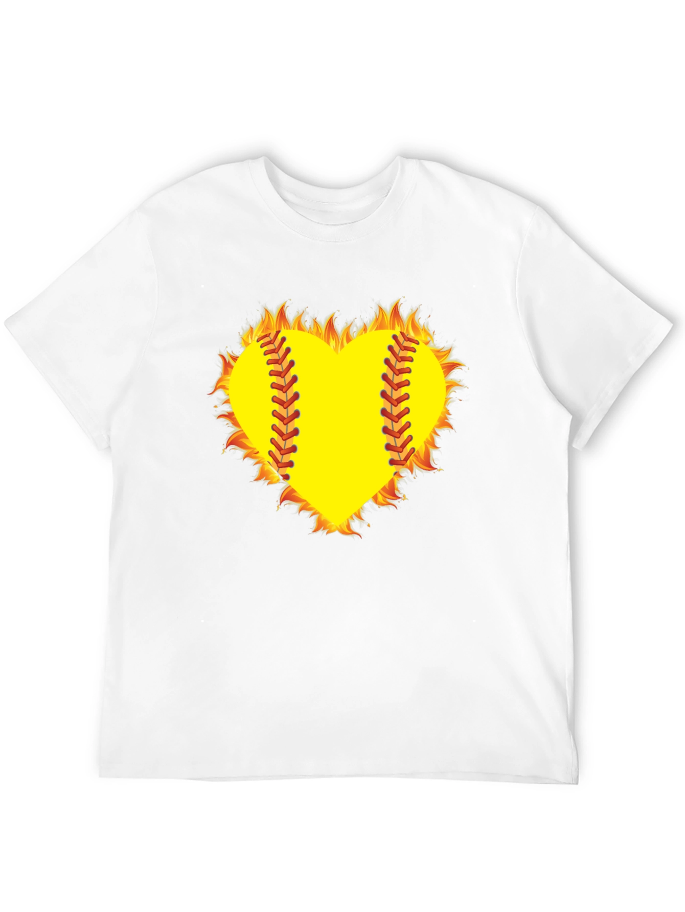 Fiery Softball Heart T-Shirt - Black