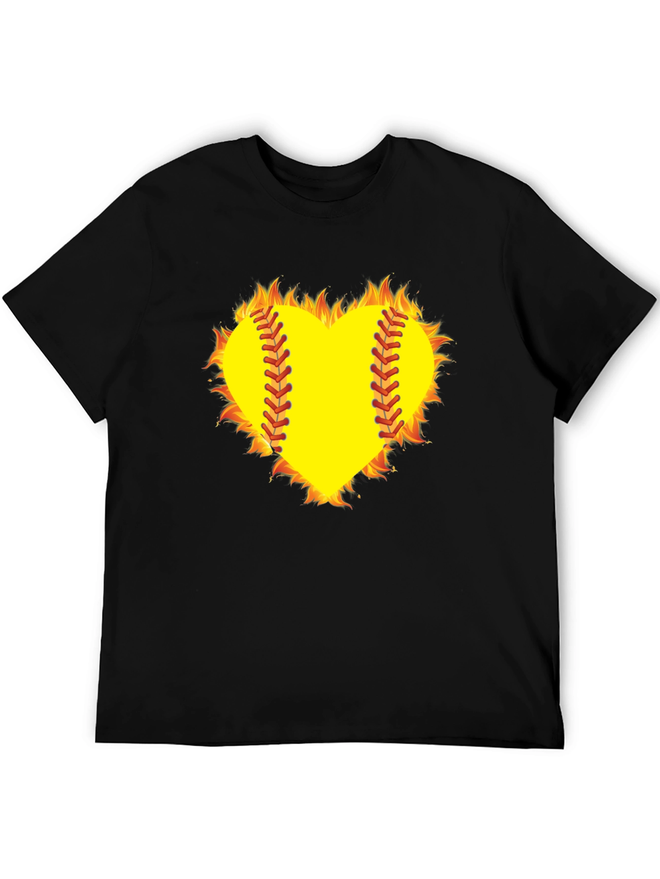 Fiery Softball Heart T-Shirt - Black