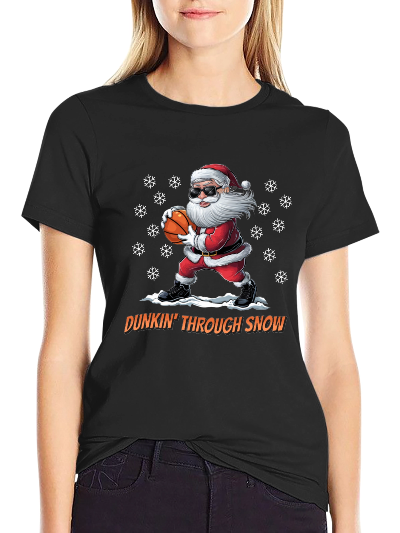 Dunkin Through Snow Christmas Santa T-Shirt