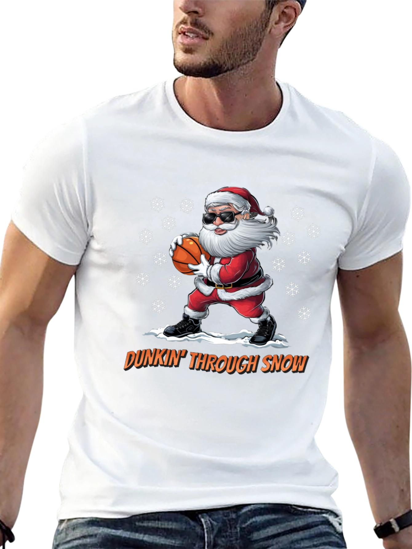 Dunkin Through Snow Christmas Santa T-Shirt