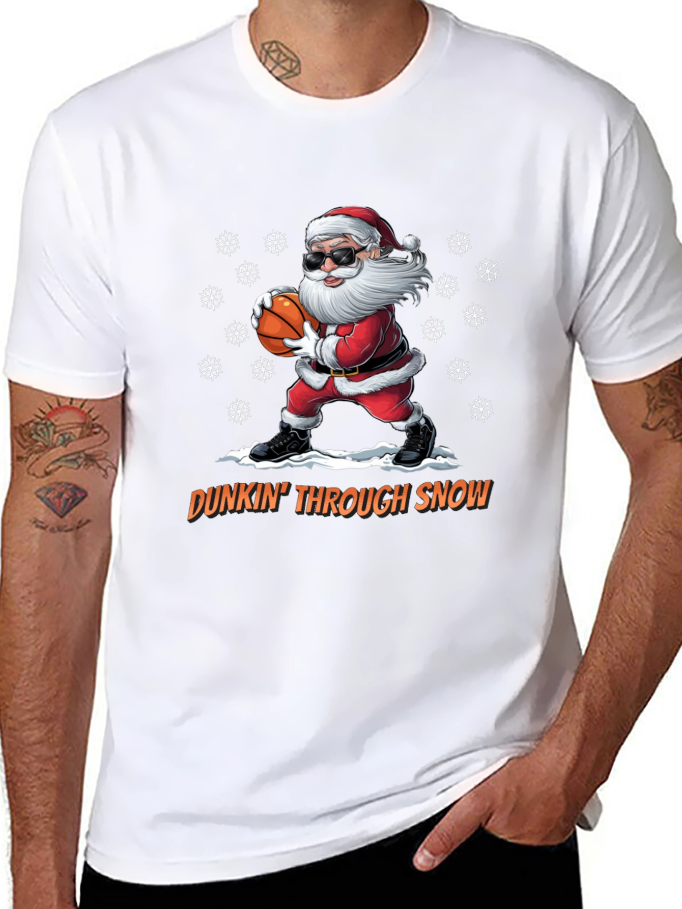 Dunkin Through Snow Christmas Santa T-Shirt