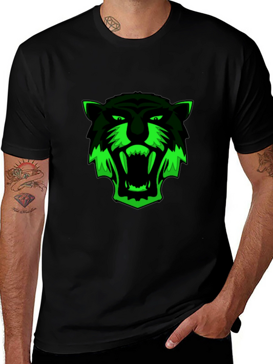 Black T-Shirt with Green Tiger Graphic