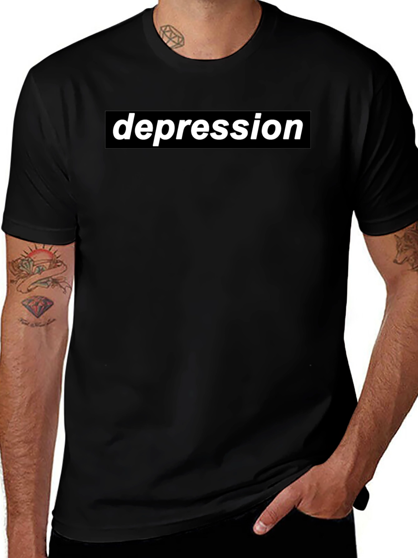 Depression Graphic T-Shirt - Black Crew Neck Tee