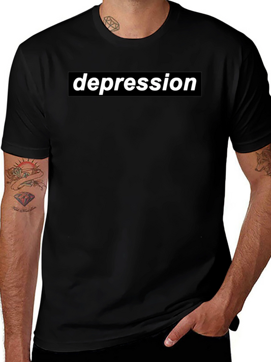 Depression Graphic T-Shirt - Black Crew Neck Tee