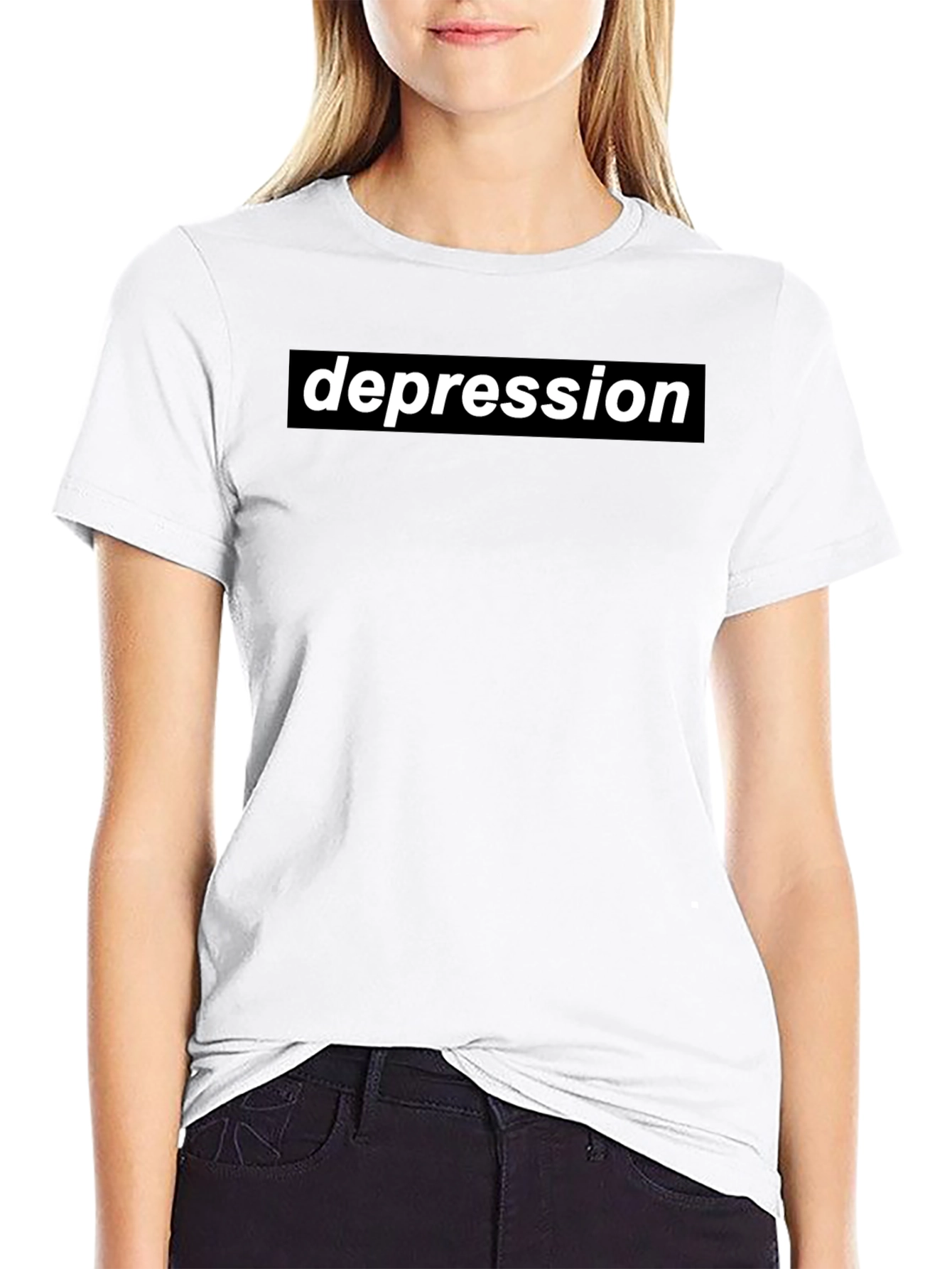 Depression Graphic T-Shirt - Black Crew Neck Tee