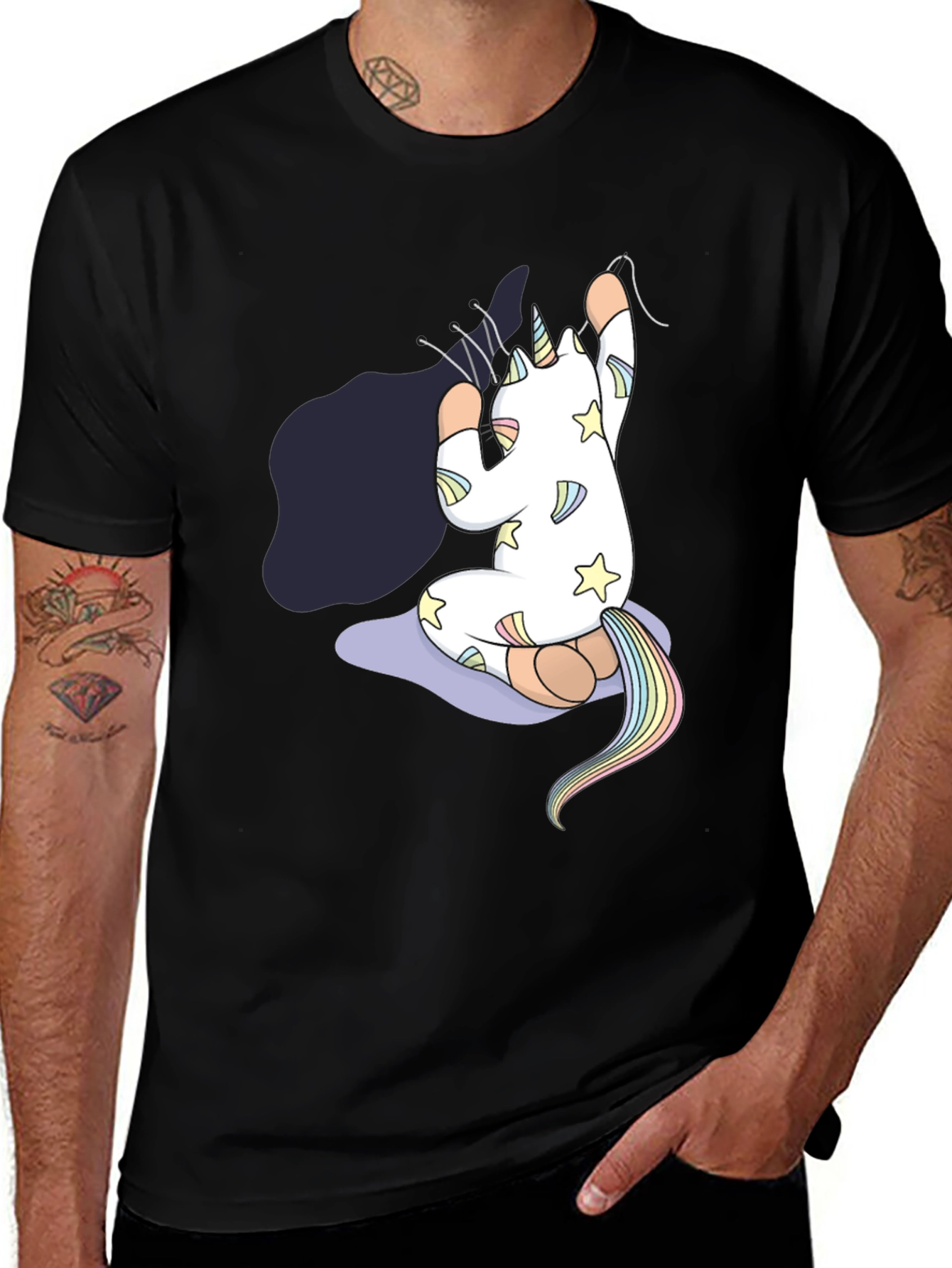 Mens Black Unicorn Yoga T-Shirt