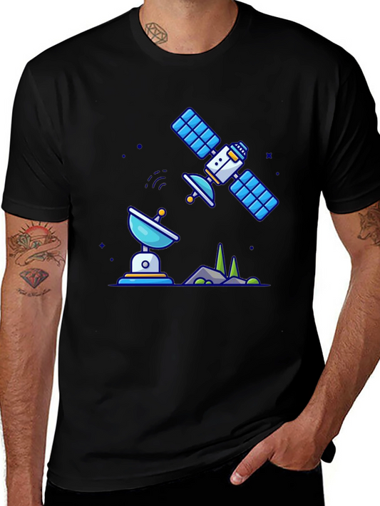 Satellite & Dish Graphic Black T-Shirt
