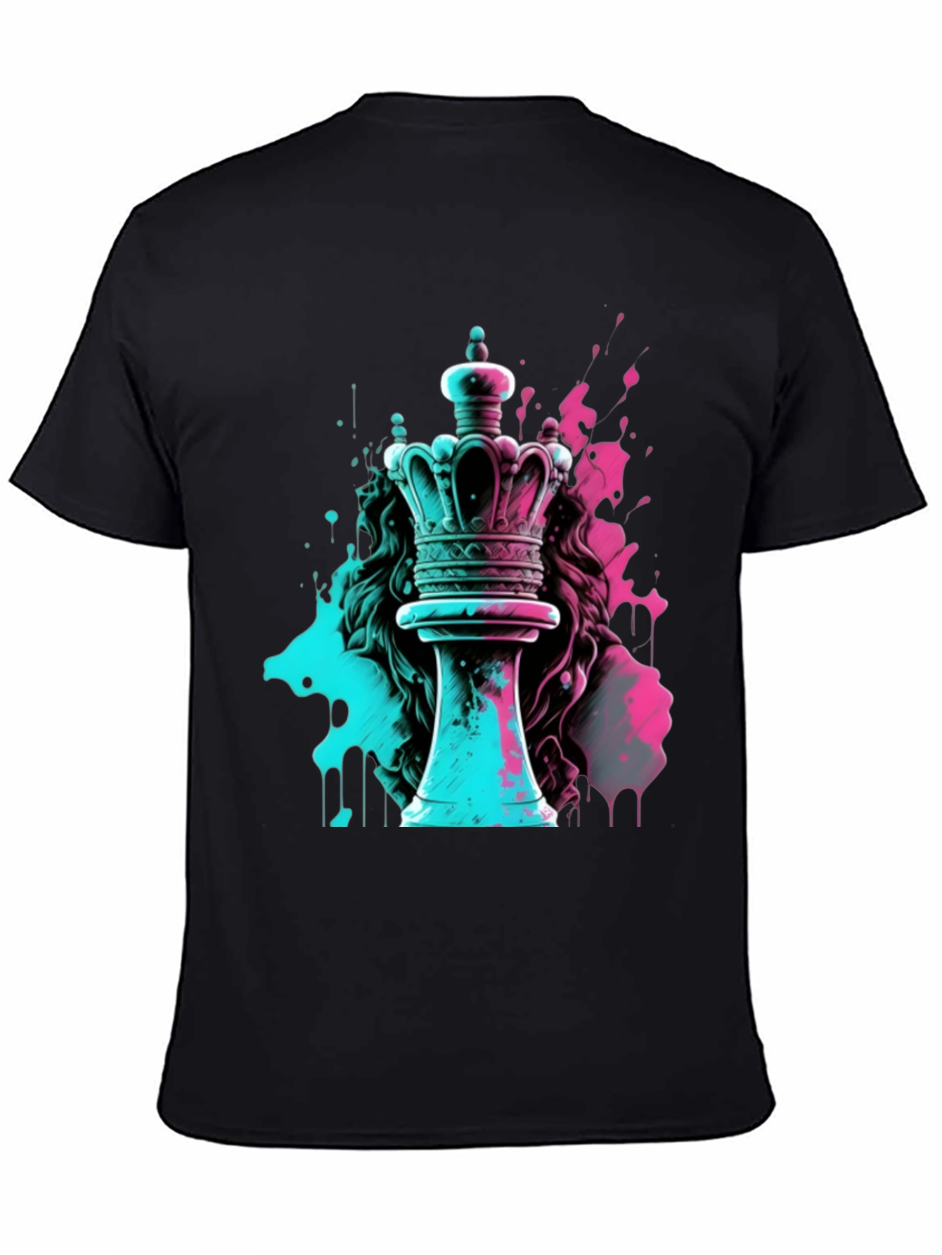 Neon Chess Queen Graphic Tee - Mens Black T-Shirt