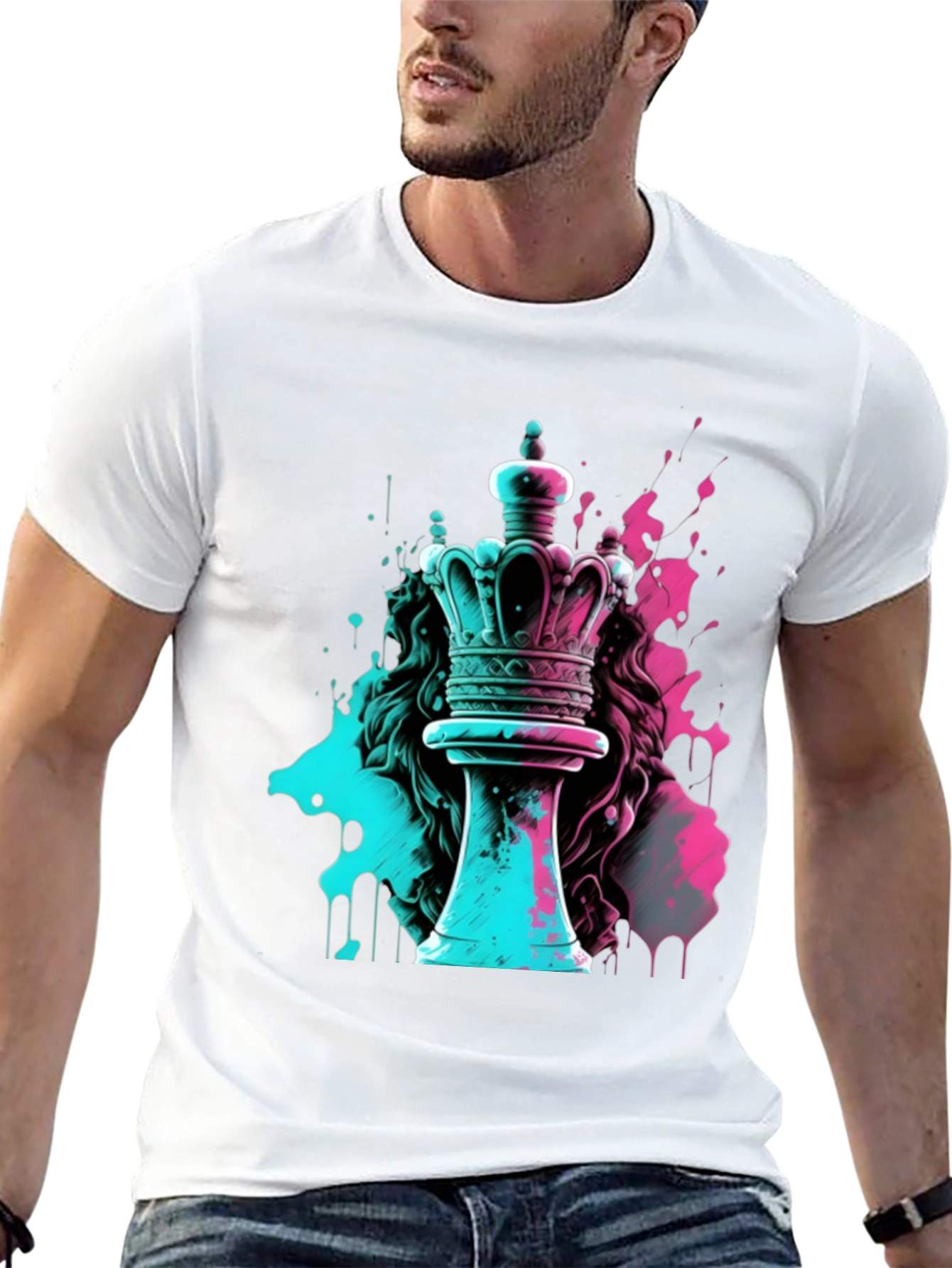 Neon Chess Queen Graphic Tee - Mens Black T-Shirt