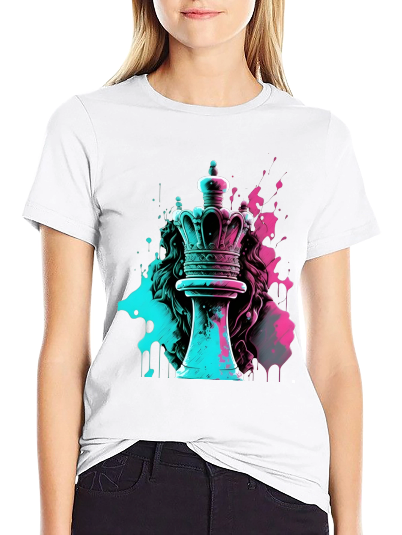 Neon Chess Queen Graphic Tee - Mens Black T-Shirt