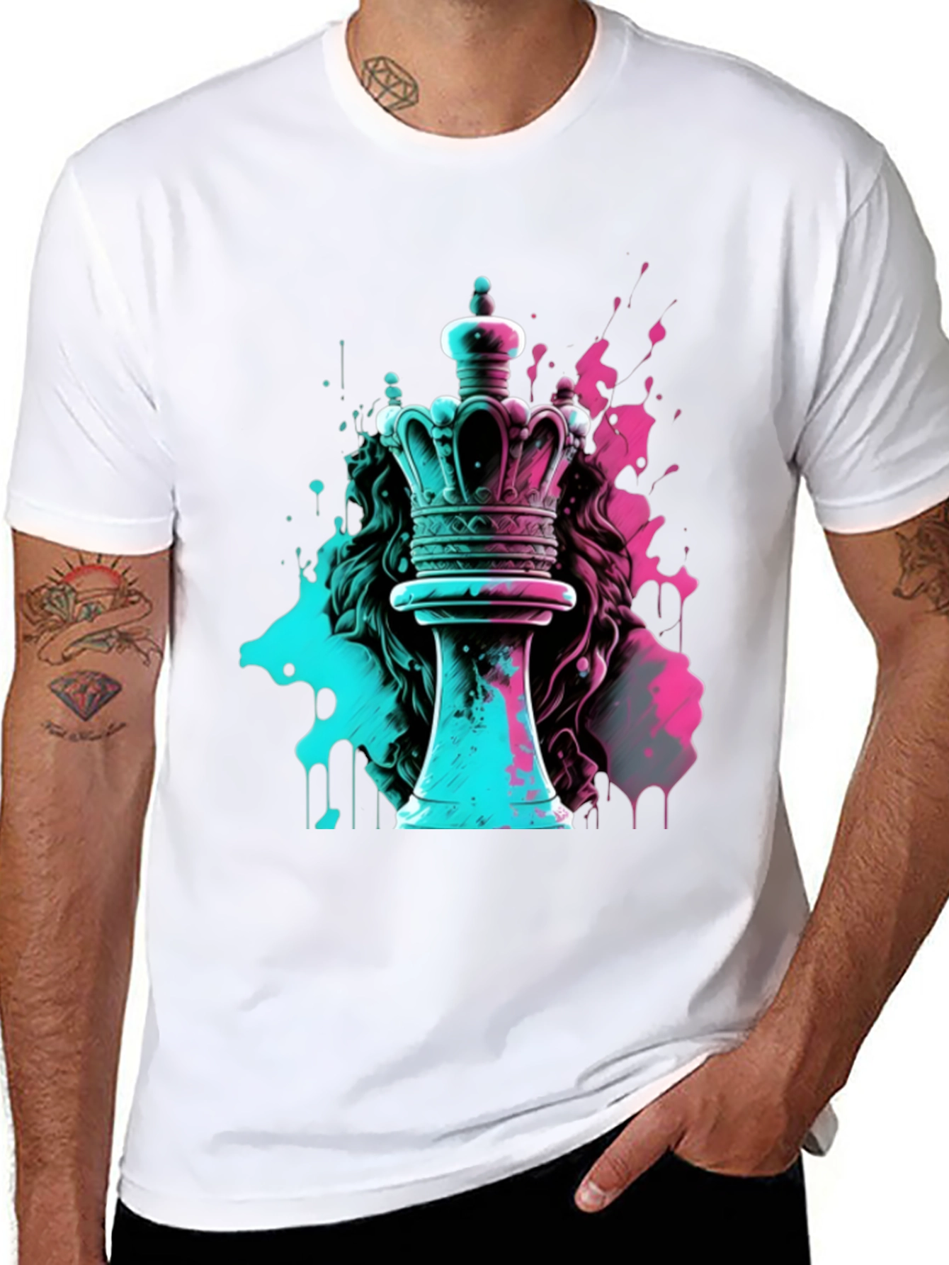 Neon Chess Queen Graphic Tee - Mens Black T-Shirt