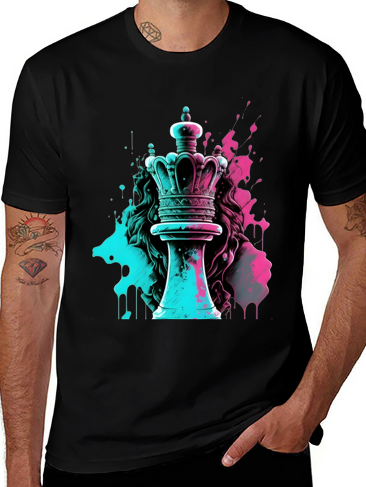Neon Chess Queen Graphic Tee - Mens Black T-Shirt
