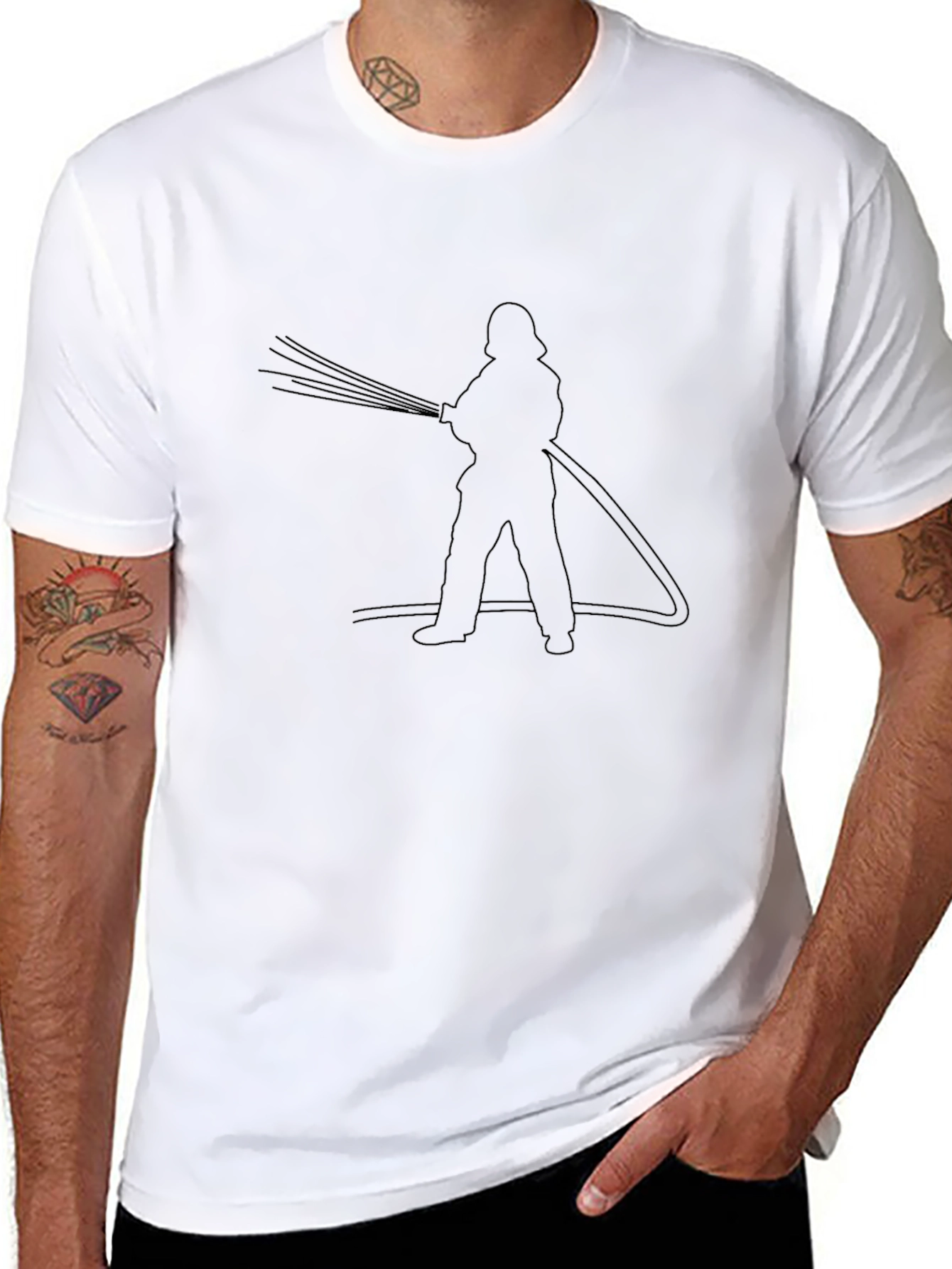 Firefighter Line Art Black T-Shirt