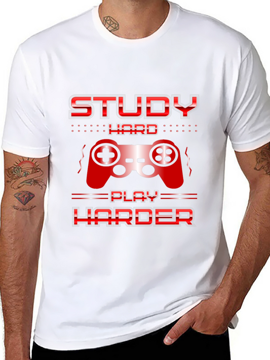Study Hard Play Harder T-Shirt Gamer Tee