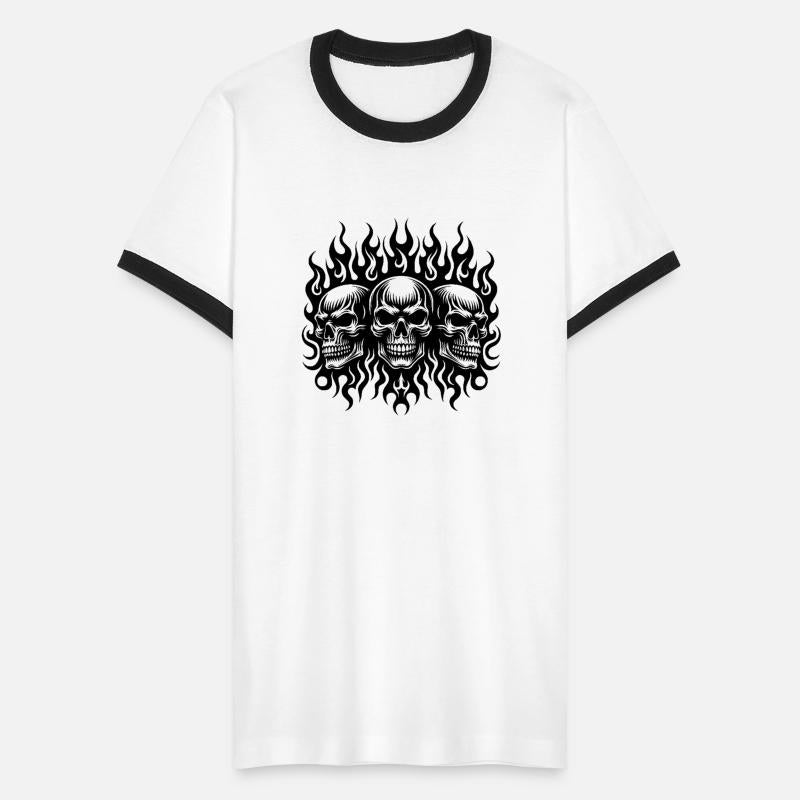 Tribal Flame Tattoo Three Grinning Skulls