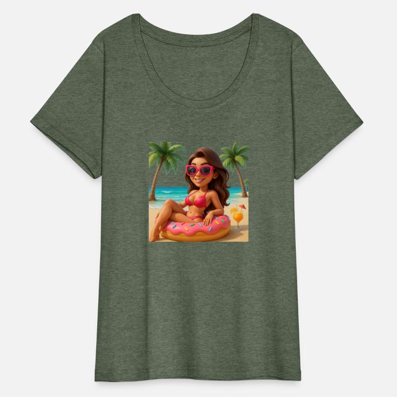 Tropical Beach Girl 3D Cartoon Donut Float Tee