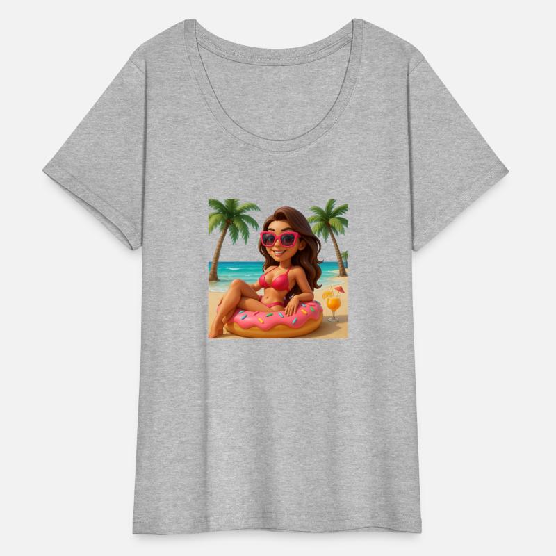 Tropical Beach Girl 3D Cartoon Donut Float Tee