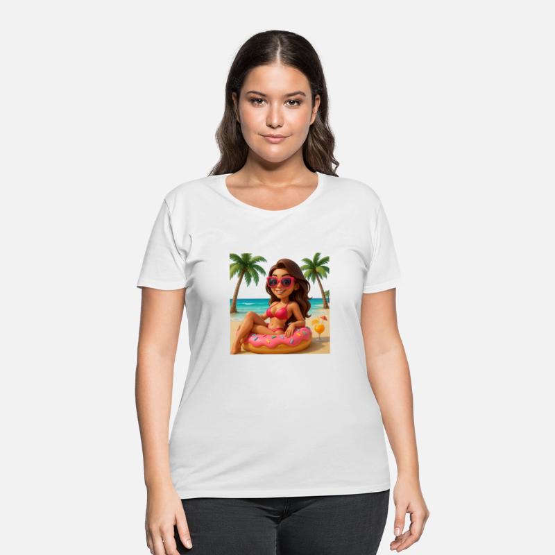 Tropical Beach Girl 3D Cartoon Donut Float Tee