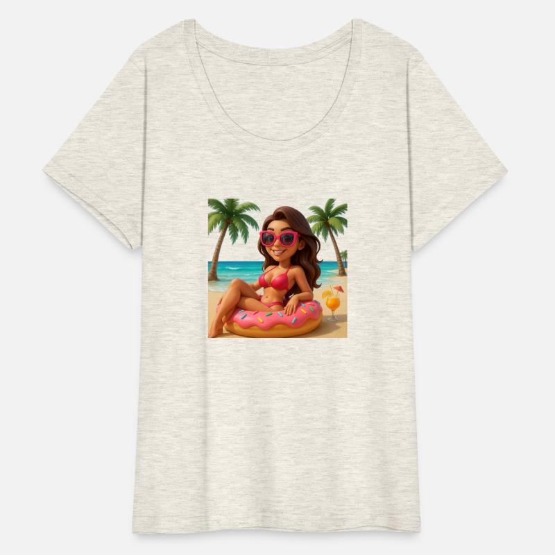 Tropical Beach Girl 3D Cartoon Donut Float Tee