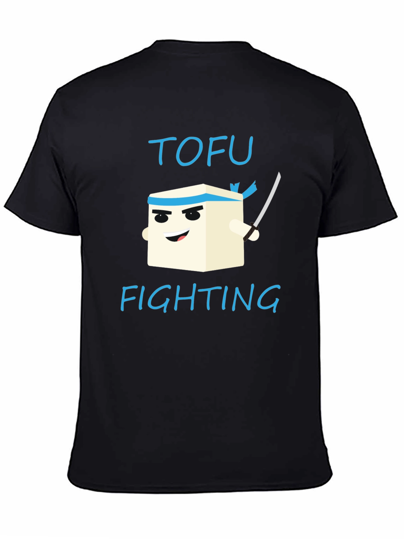 Tofu Fighting Graphic T-Shirt - Black Crew Neck Tee