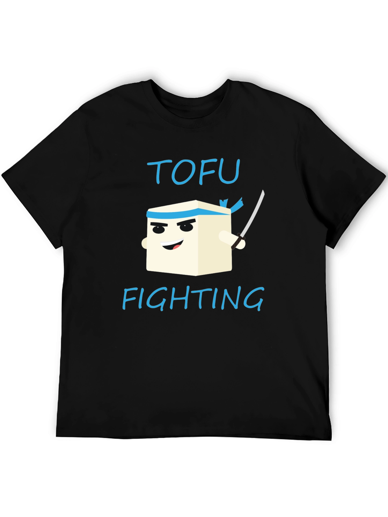Tofu Fighting Graphic T-Shirt - Black Crew Neck Tee