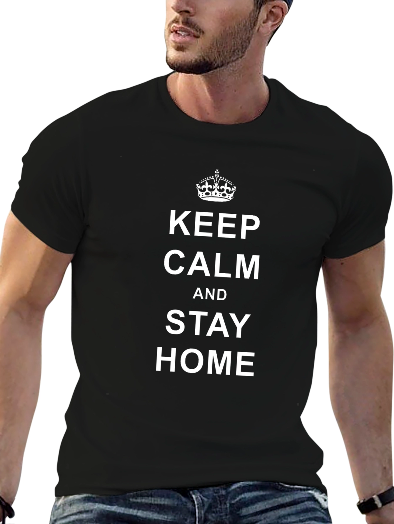Keep Calm & Stay Home Black T-Shirt