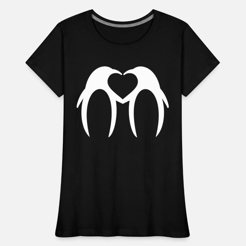 Two penguins form a heart in love