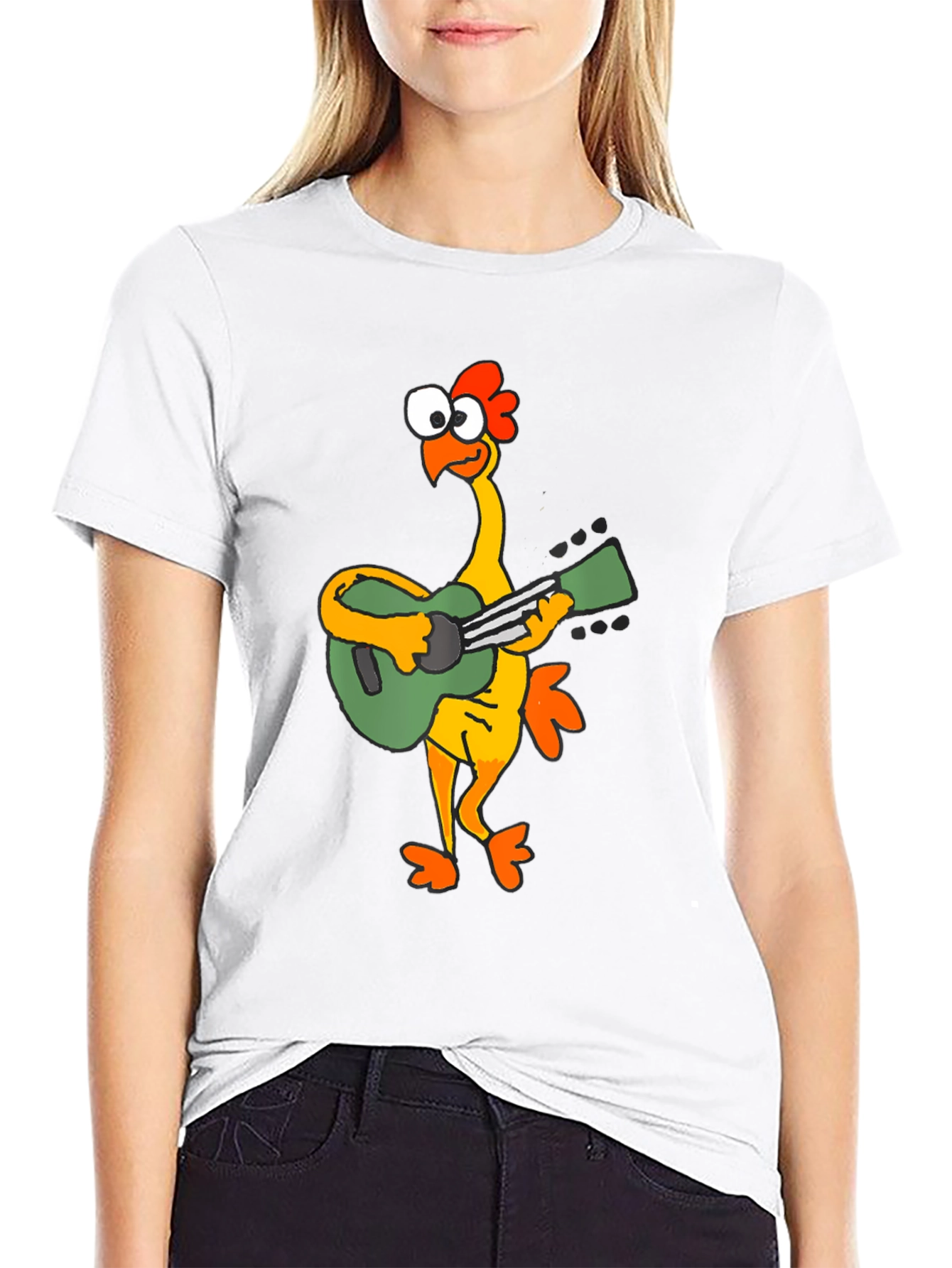 Funny Chicken Guitarist Graphic Tee