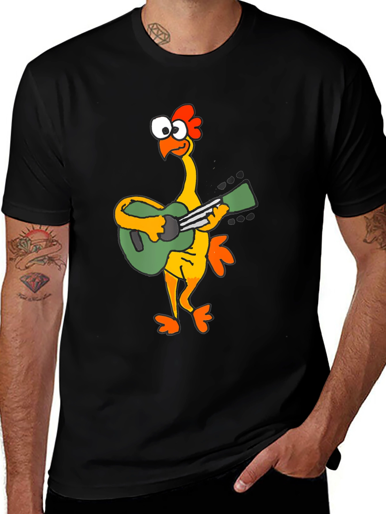 Funny Chicken Guitarist Graphic Tee